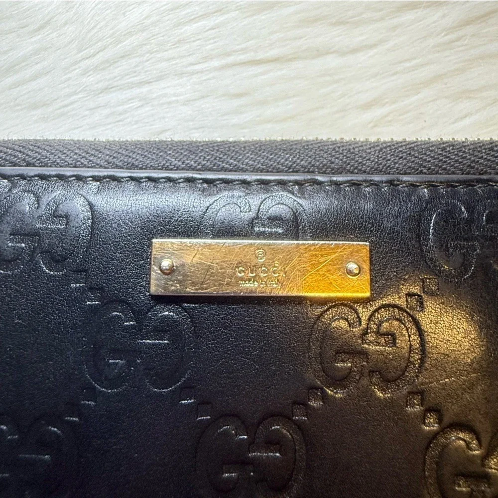 Gucci Black Monogram Leather Zip Wallet